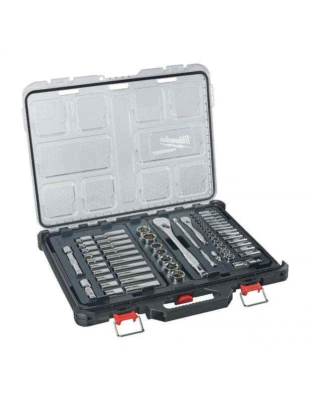 Coffret Douilles et Cliquets PACKOUT 1/2 et 1/4 (63 pièces) 4932493661 - Milwaukee