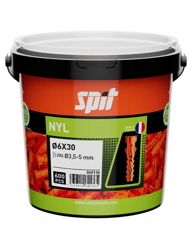 Cheville nylon 6x30 avec collerette (seau de 600) 060136 - Spit