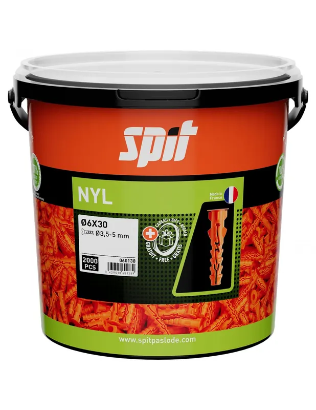 Cheville nylon 6x30 avec collerette (seau de 2000) 060138 - Spit