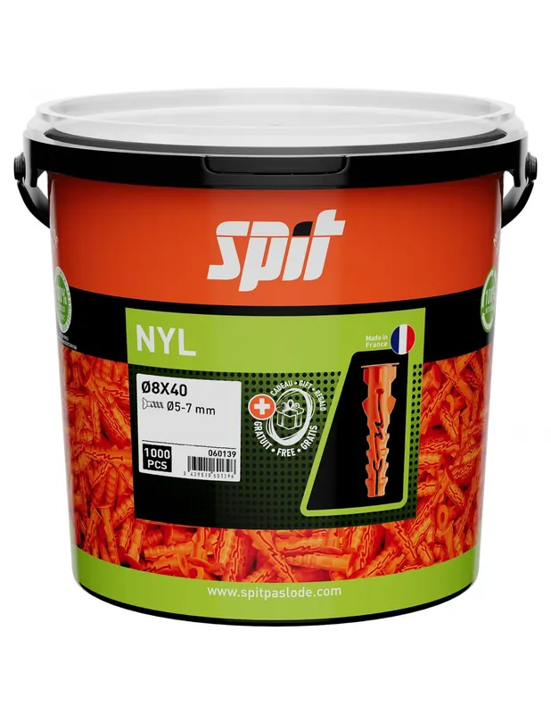 Cheville nylon 8x40 avec collerette (seau de 1000) 060139 - Spit