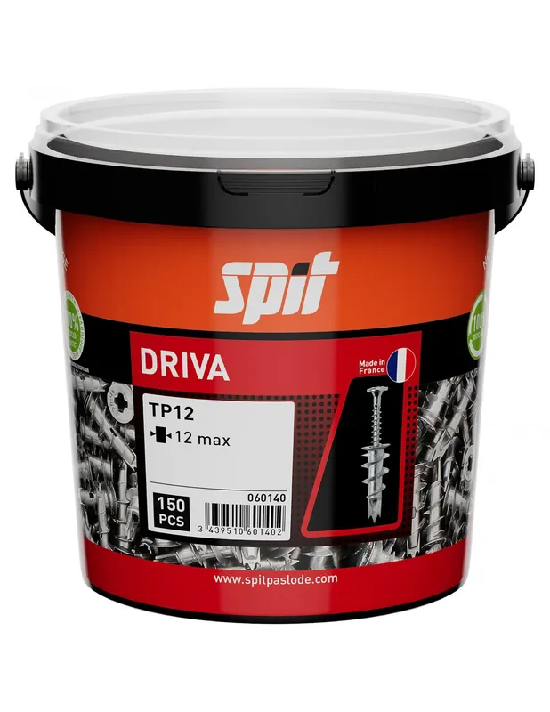 Cheville plaque de plâtre DRIVA vis tête plate TP12 (seau de 150) 060140 - Spit