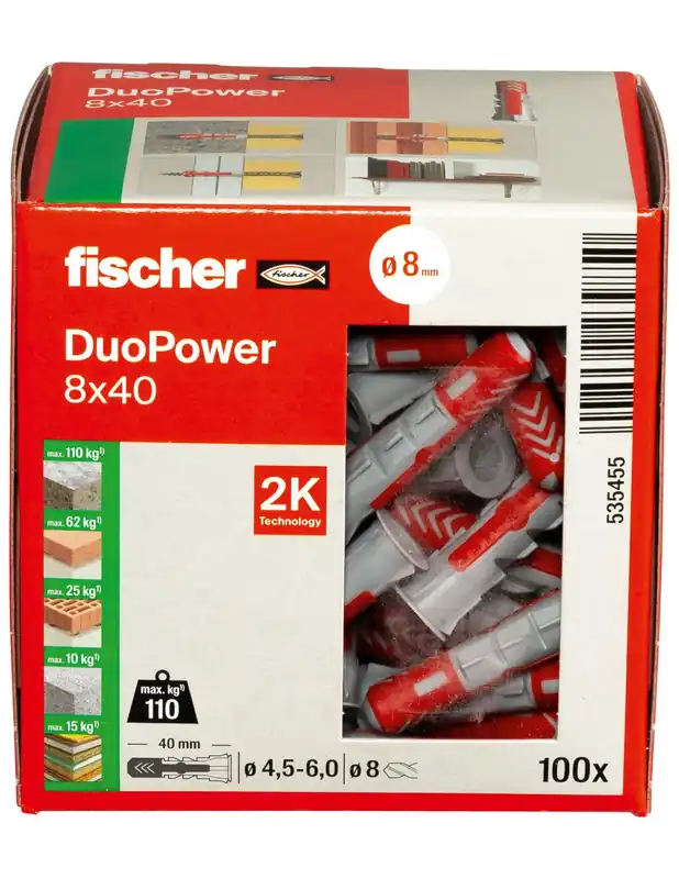 Cheville bi-matière DuoPower 8x40 (x100) 535455 - Fischer