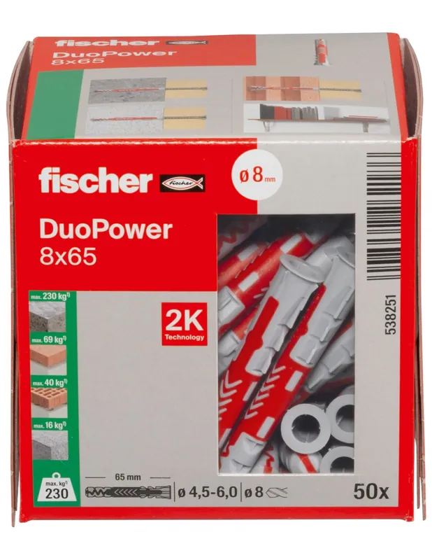Cheville bi-matière DuoPower 8x65 (x50) 538251 - Fischer