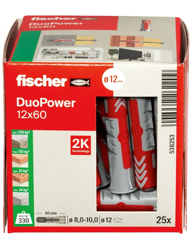 Cheville bi-matière DuoPower 12x60 (x25) 538253 - Fischer