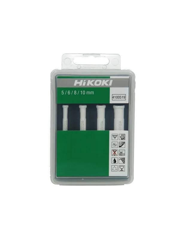 Coffret de 4 scies cloches diamantées 5/6/8/10 mm avec queue 10 mm 4100519 - Hikoki