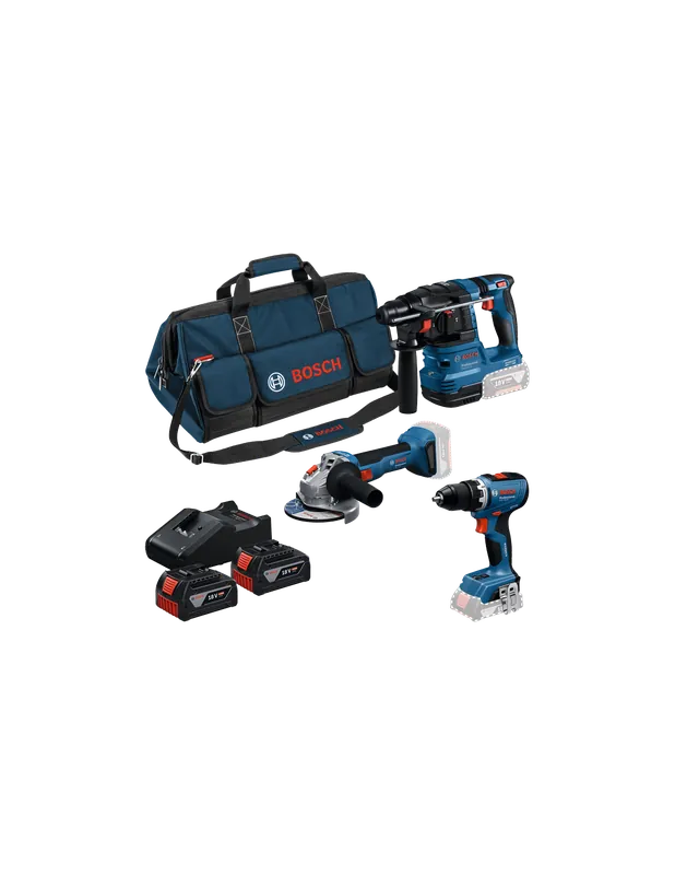 Pack 3 outils 18V Perceuse Visseuse GSR + Meuleuse GWS + Perforateur GBH + 2 batteries 4Ah + Chargeur 0615A50094 - Bosch