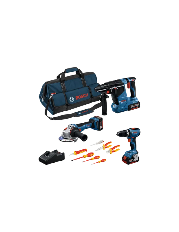 Pack 3 outils GSB 18V-65 + GWS 18V-11 + GBH 18V-24 C + Outils VDE + 3 batteries GBA 5Ah 0615A5007H - Bosch