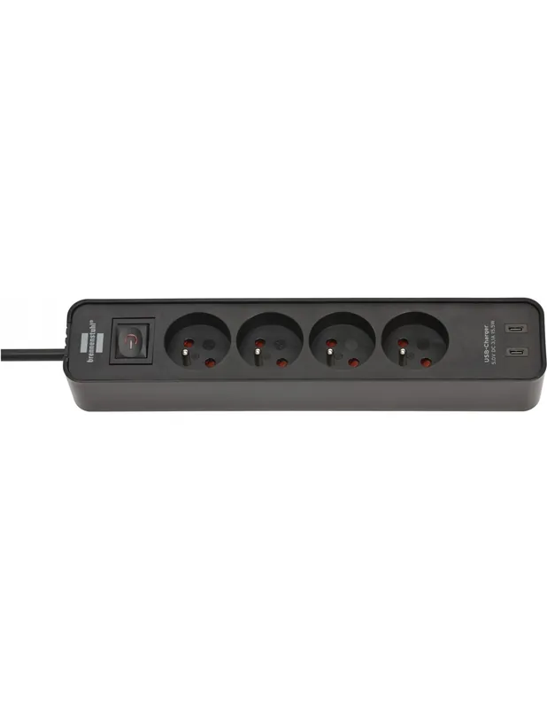 Multiprise 4 prises avec interrupteur + 2 ports USB C 5,0V DC 3,1A 1,5m de câble H05VV-F 3G1,0 1153241106 - Brennenstuhl
