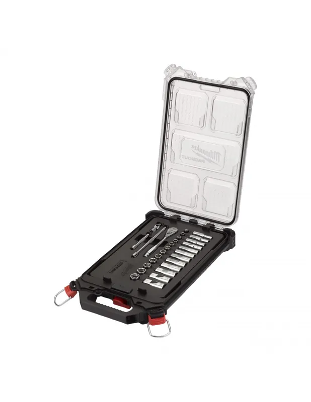 Coffret 28 pièces organiseur slim compact clés et douilles à cliquet ¼″ PACKOUT 4932478812 - Milwaukee
