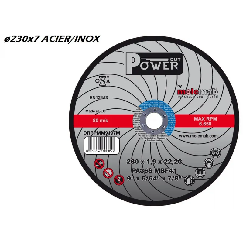 MabTools Disque à ébarber 230x7 POWER acier/inox (DRDPMT9707M2)