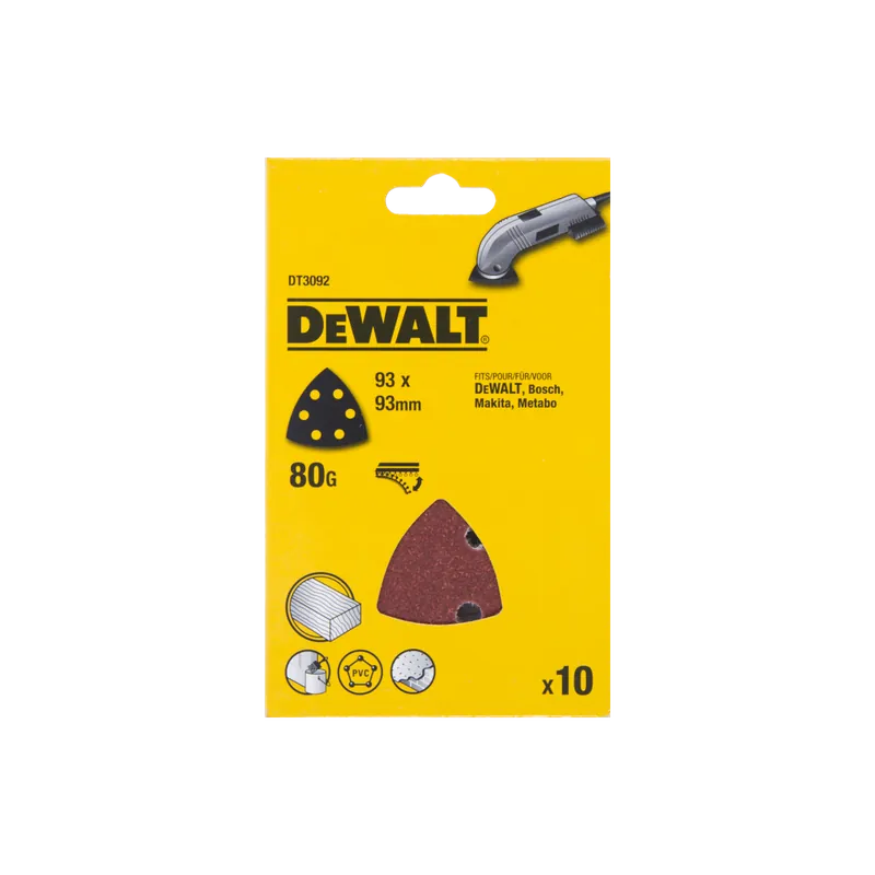 Dewalt 10 Feuilles Abrasives Delta 93x93mm 6 trous