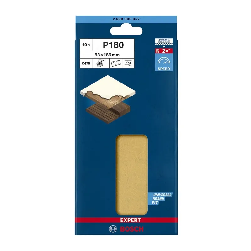Bosch Pack de 10 Abrasifs Velcro 93x186 8 Trous C470 Expert for Wood and Paint