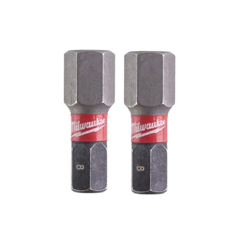 Milwaukee x2 Embouts Hex 8mm x 25mm de Vissage Shockwave (4932430898)