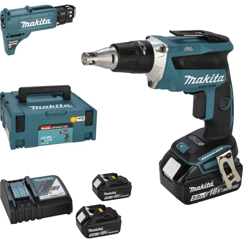 Visseuse automatique à placo Makita DFS452TJX2 18V LXT - 2 batteries 5,0 Ah + chargeur de vis en bande