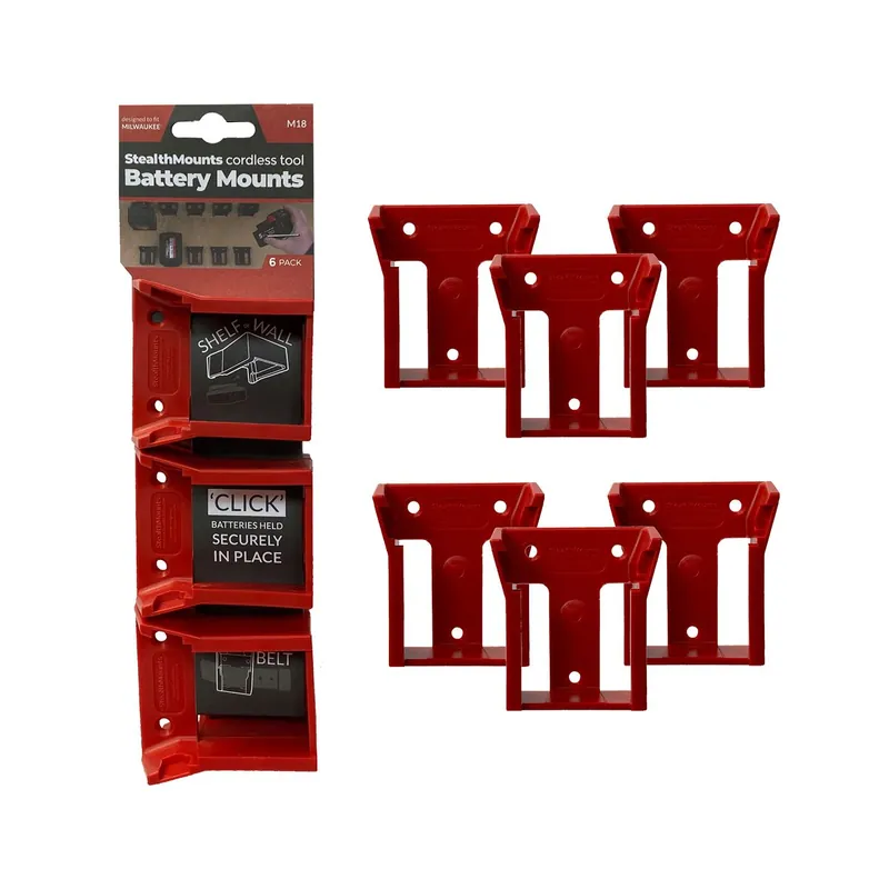 StealthMounts Supports de batteries Milwaukee 18v 6-pack ROUGE BM-MW18-RED-6