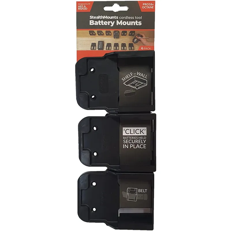 StealthMounts Supports de batteries AEG & Ridgid 18v 6-pack NOIR BM-RG18-BLK-6