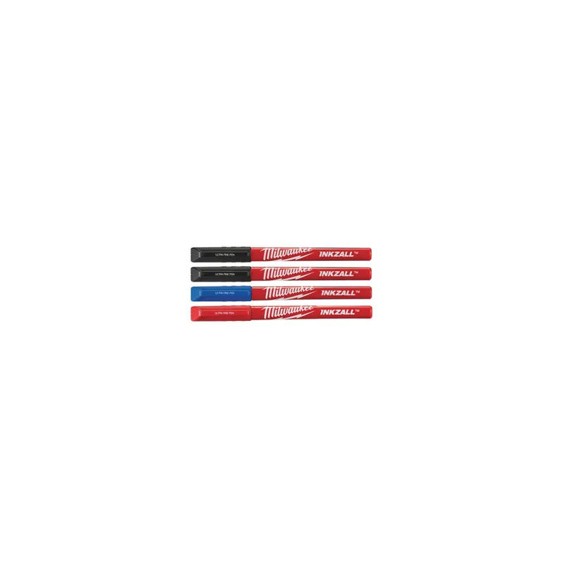 Milwaukee x4 Marqueurs INKZALL Noir, Bleu et Rouge pointe Extra Fine (48223165)