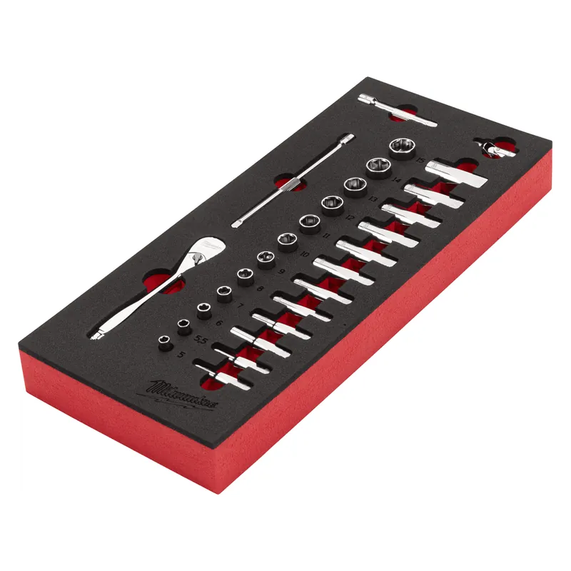 Milwaukee Jeu de clés à cliquet de 1/4" avec module mousse pour servante d‘atelier (4932479824)