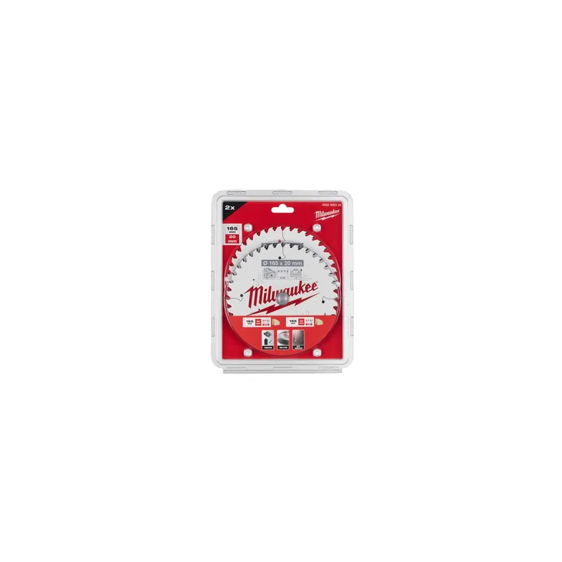 Milwaukee Pack de x2 Lames de scie circulaire Bois Ø165x20x40Dts ATB (4932492433)