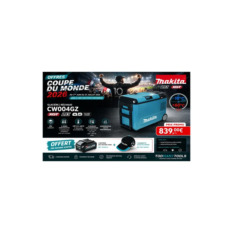 Glacière / Réchaud Makita CW004GZ XGT® / LXT® 29 L -18°C à +60°C (Produit seul)