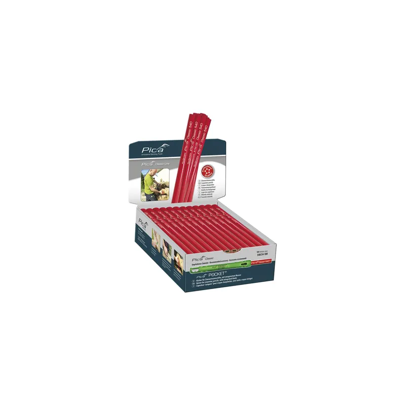 Pica Classic 540 Boite de 100 crayons de charpentier, ovale, rouge, 24cm 540/24-100