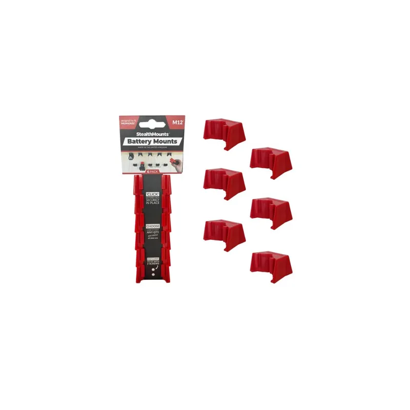 StealthMounts Supports de batteries Milwaukee 12v 6-pack ROUGE BM-MW12-RED-6