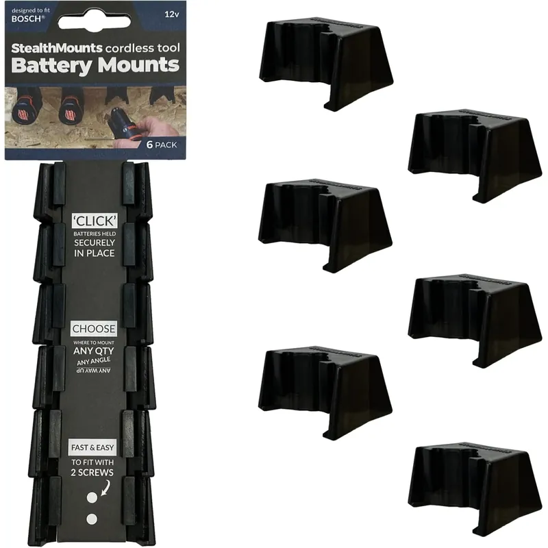 StealthMounts Supports de batterie Bosch 10.8V-12V 6-pack NOIR BM-BO108-BLK-6