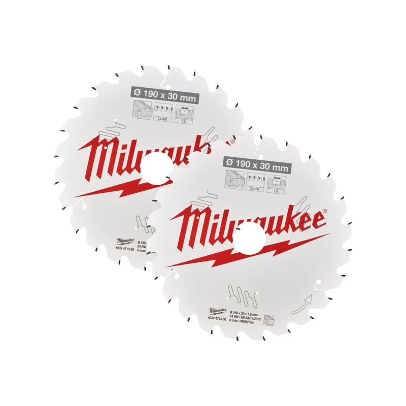 Milwaukee Lot de 2 lames de scie circulaire Bois Ø190x30x24Dts (4932479804)