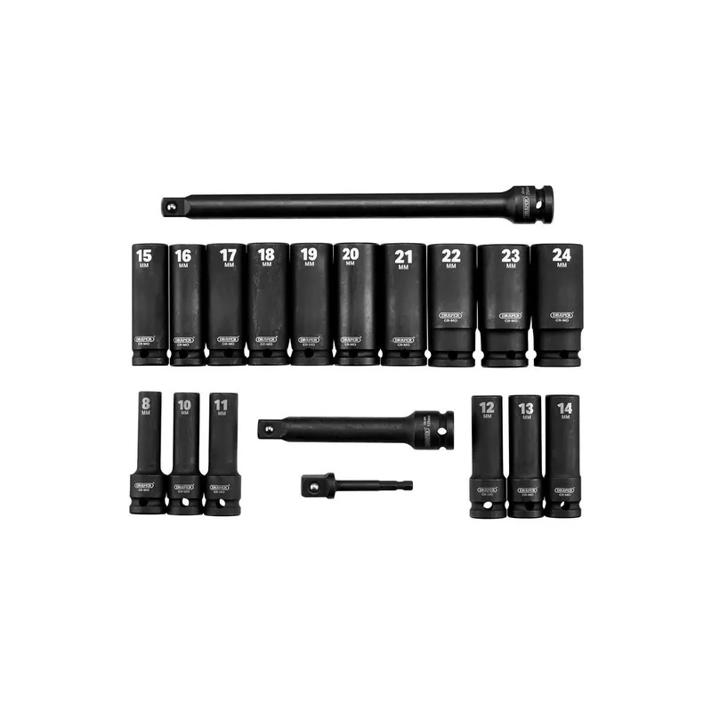 Jeu de douilles longues à chocs 1/2" DRAPER HI-TORQ® métriques 19 pièces – Réf. 04577
