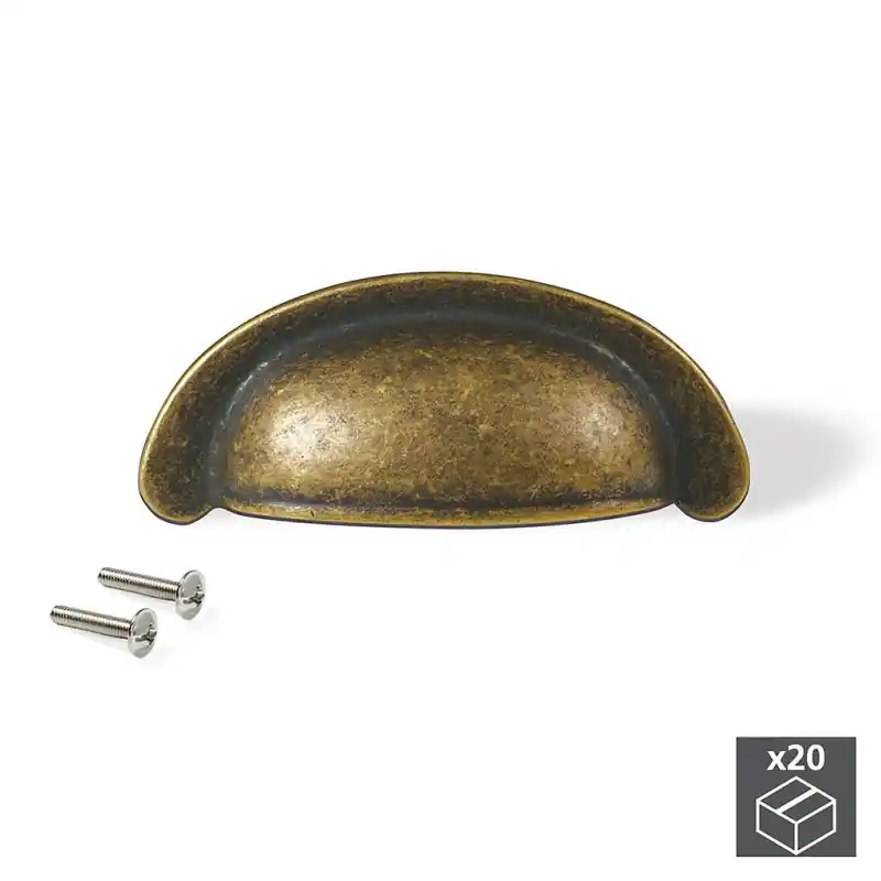 20 Poignées pour meuble Marrakech, entraxe 64 mm, Zamak, Bronze