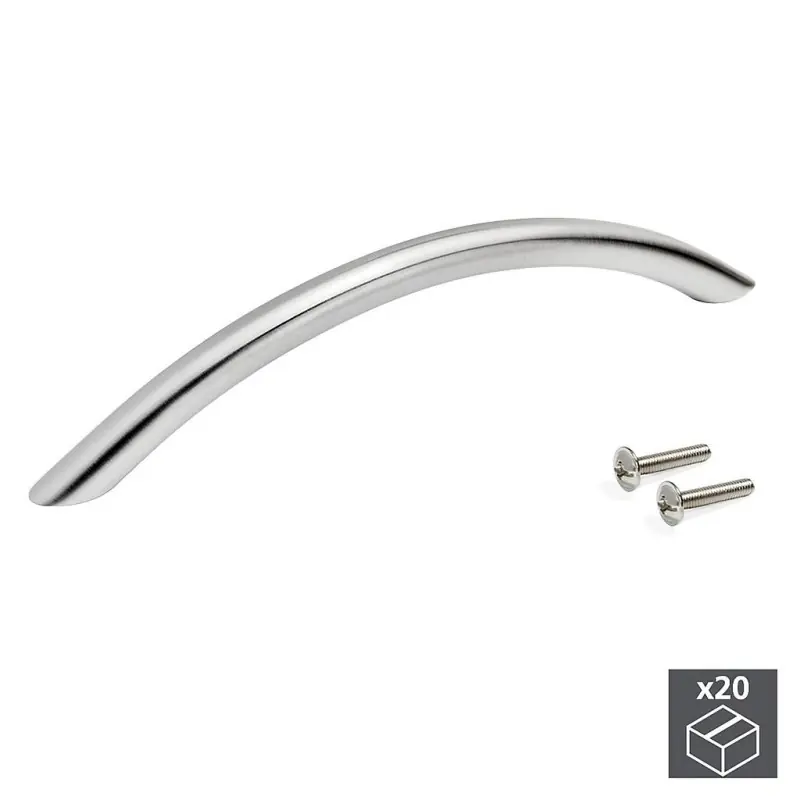 20 Poignées pour meuble Porto D 10 mm entraxe 265 mm Acier Nickel sati