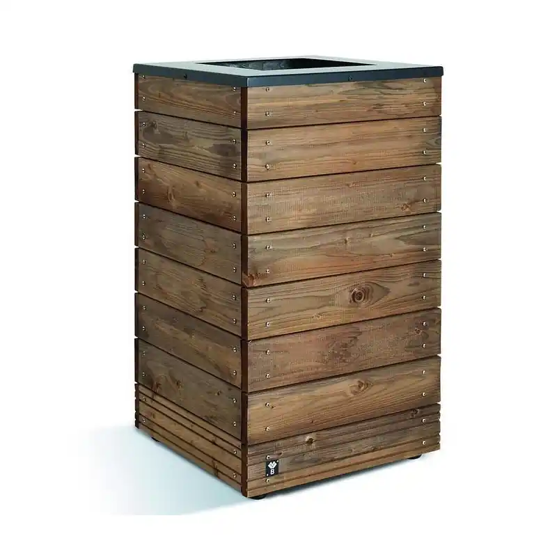 Bac à fleurs en bois et acier carré à hauteur 76 cm 63L