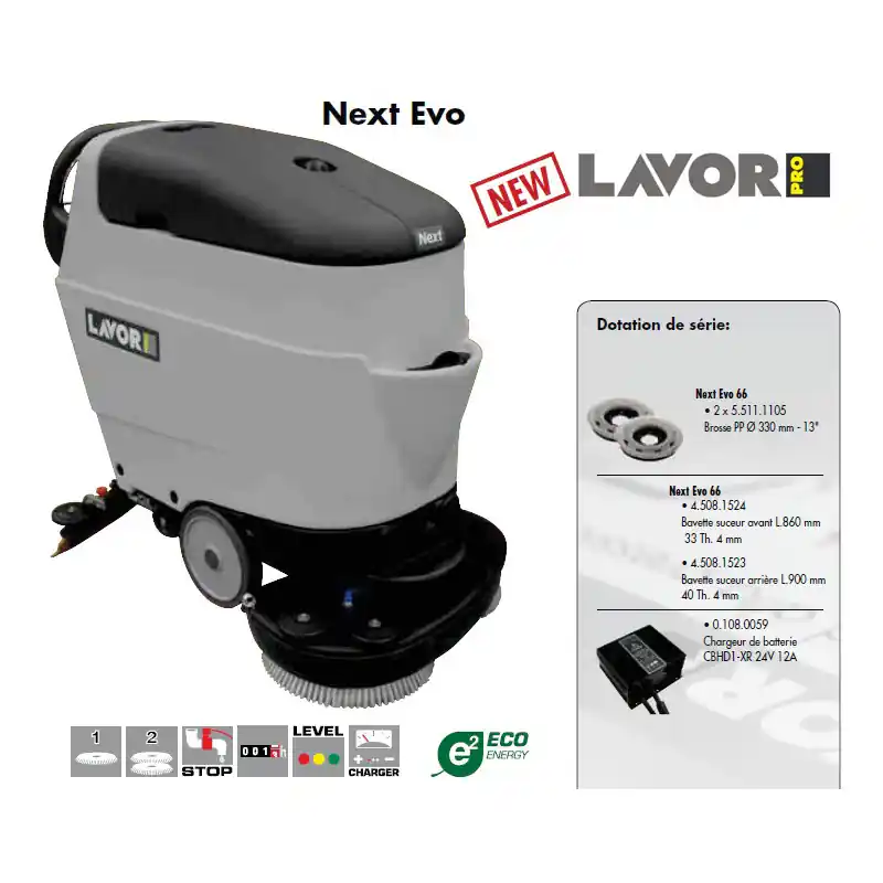 Autolaveuse autotractée 660/900mm 2640 m²/h 24V sans batteries Next Ev