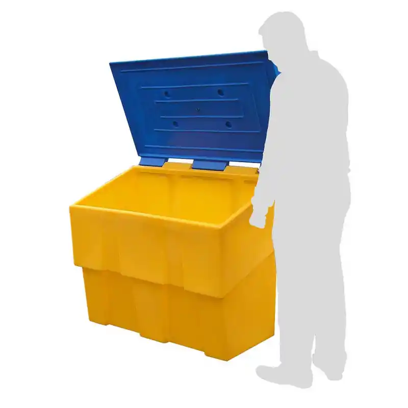 Bac à sel, sable et absorbant 500 L en PEHD jaune à couvercle bleu