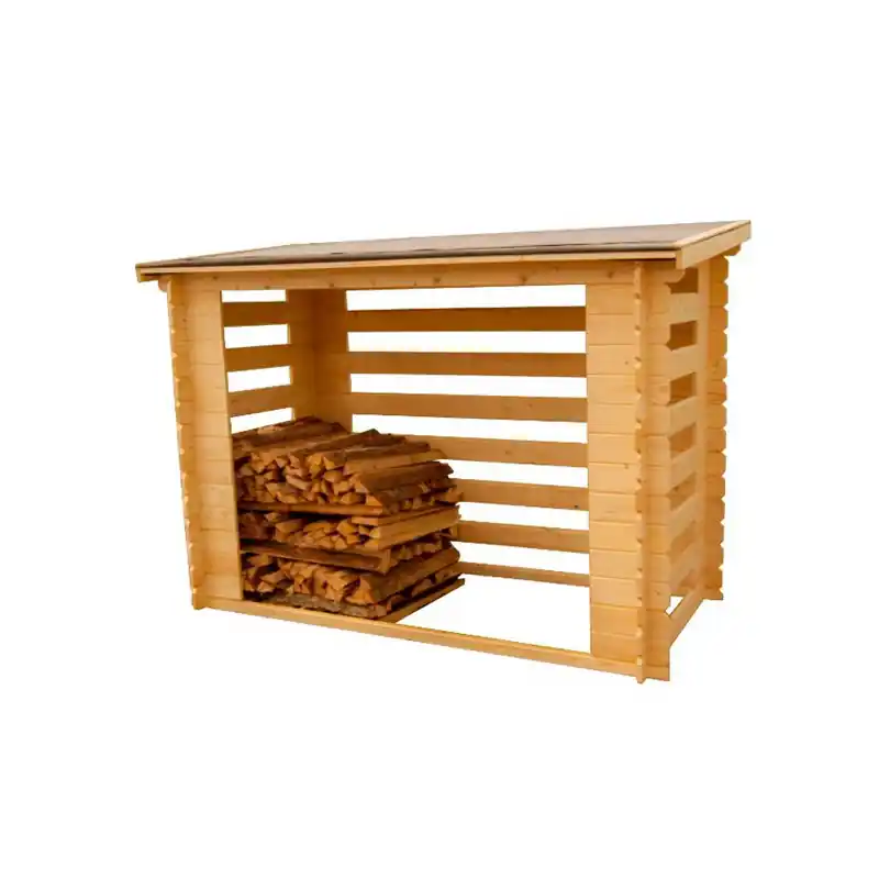 Abri range-bûches fermé esthétique structure madriers 4 stères bois RB