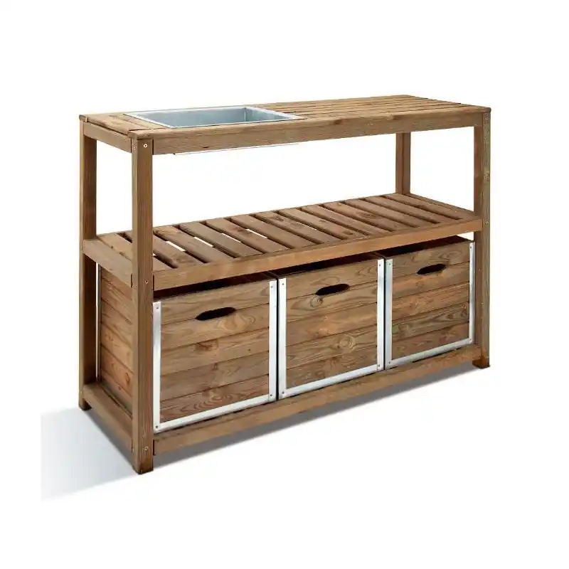 Table de préparation Choko 1etg 3 caissons teintée brun Jardipolys