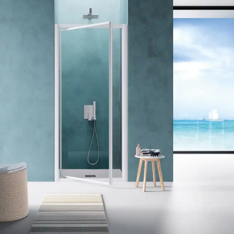 Porte de douche pivotante 68 76 cm Profilés blanc verre transparent AM