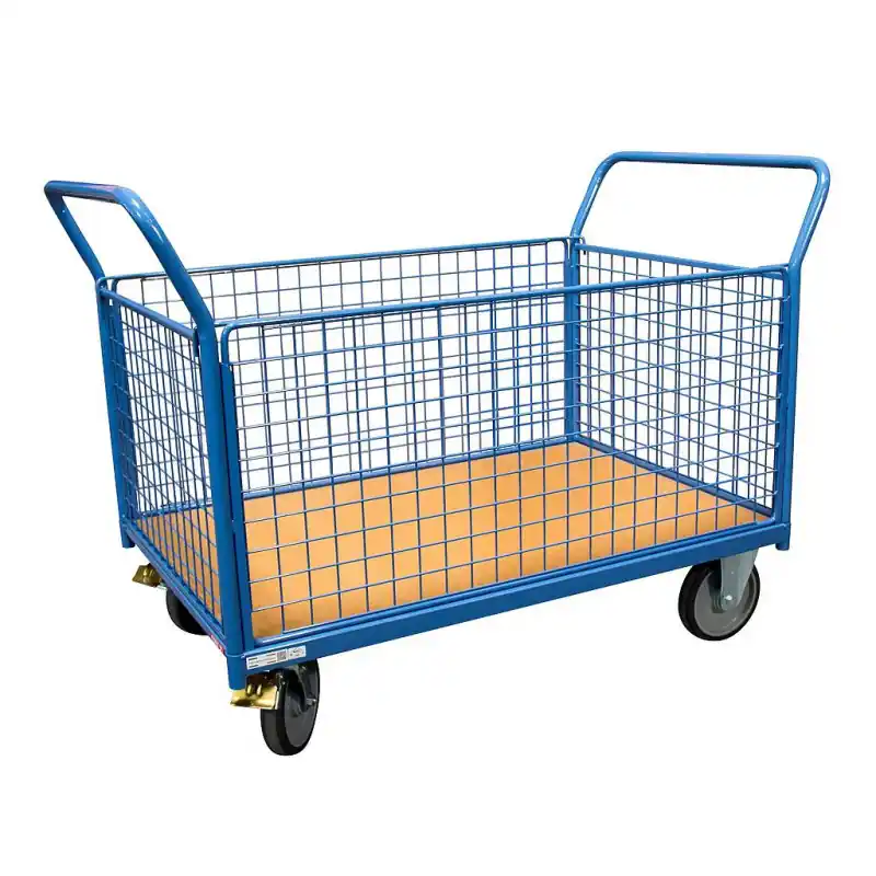 Chariot modulaire grillagé charge 500 kg 1200 x 800 mm 2 dossiers et 2