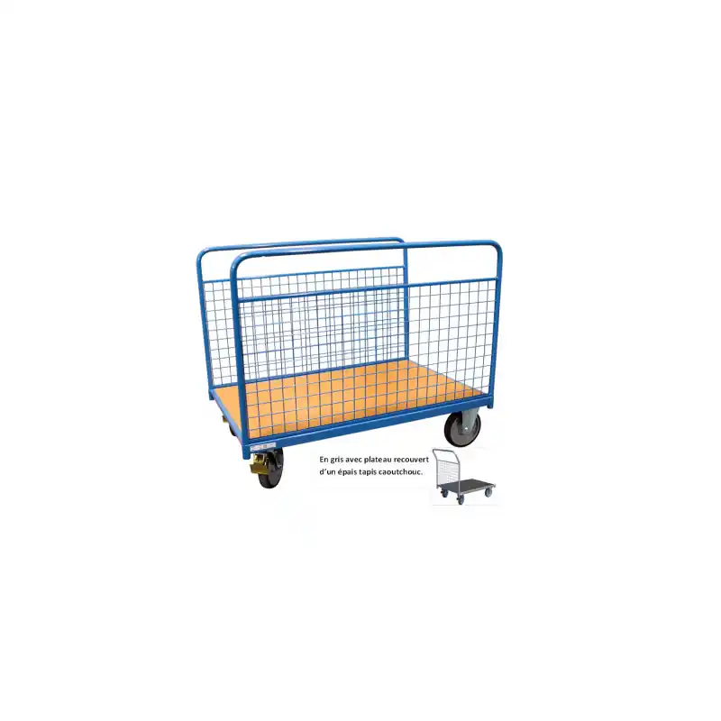 Chariot modulaire habillage grillagé 500 kg 1000x700mm 2 ridelles roue