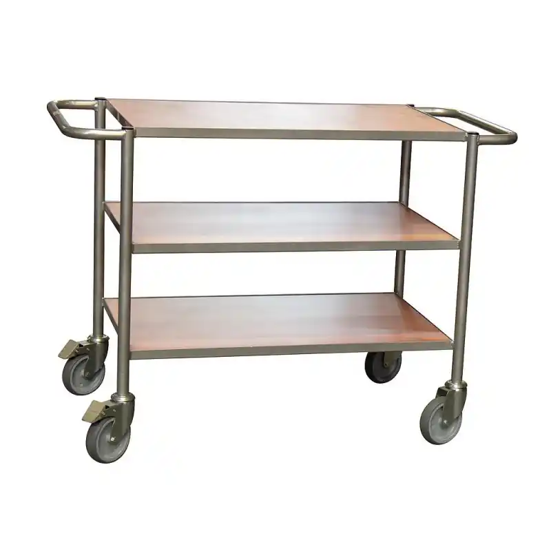 Chariot bureaux charge 150 kg 3 plateaux bois Diam roues 125 mm gris m