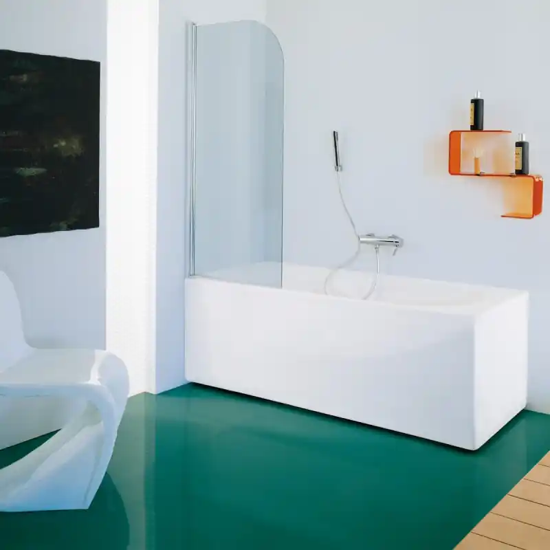 Pare-bain 85-87cm Ht160cm profilé alu chromé brillant arrondi transpar