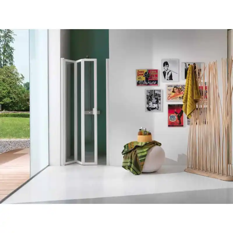 Porte douche trois panneaux pliants 87-91cm profilé blancVerre transpa