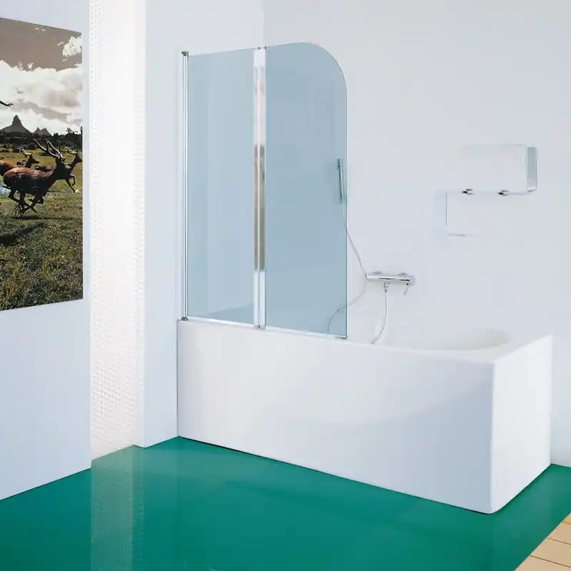 Pare-bainVerre arrondi 105-107 cm Ht140 cm profilé blanc transparent B