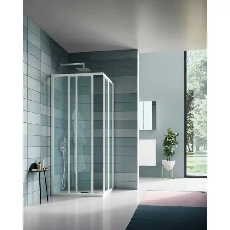 Paroi douche d‘angle ouverture coulissante 67-71cm 4 panneaux profilé