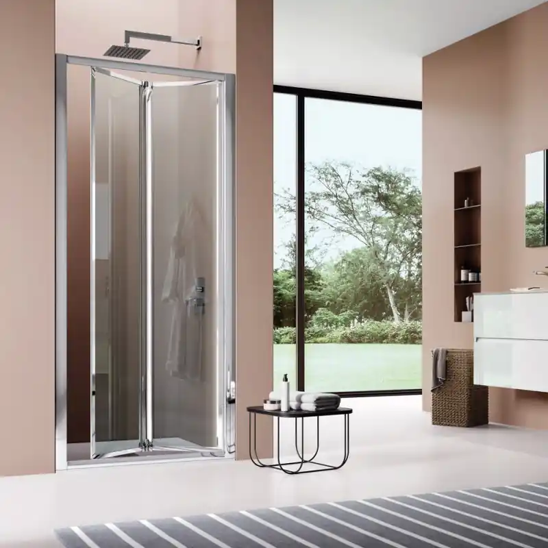 Porte de douche pliante 95 103 cm profilés blanc verre transparent AME