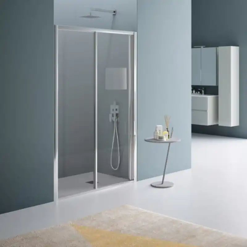 Porte douche coulissante 2 panneaux 121-128cm Ht 185cm profilé blanc g