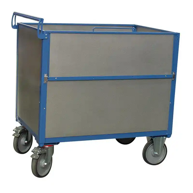 Chariot conteneur tôle galva 500 kg sans toit 1000x700mm (460 L) roues