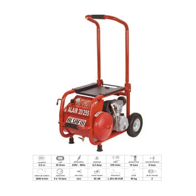 Compresseur Alair 20/255 8bar 20L rallonge électrique 10m Alsafix