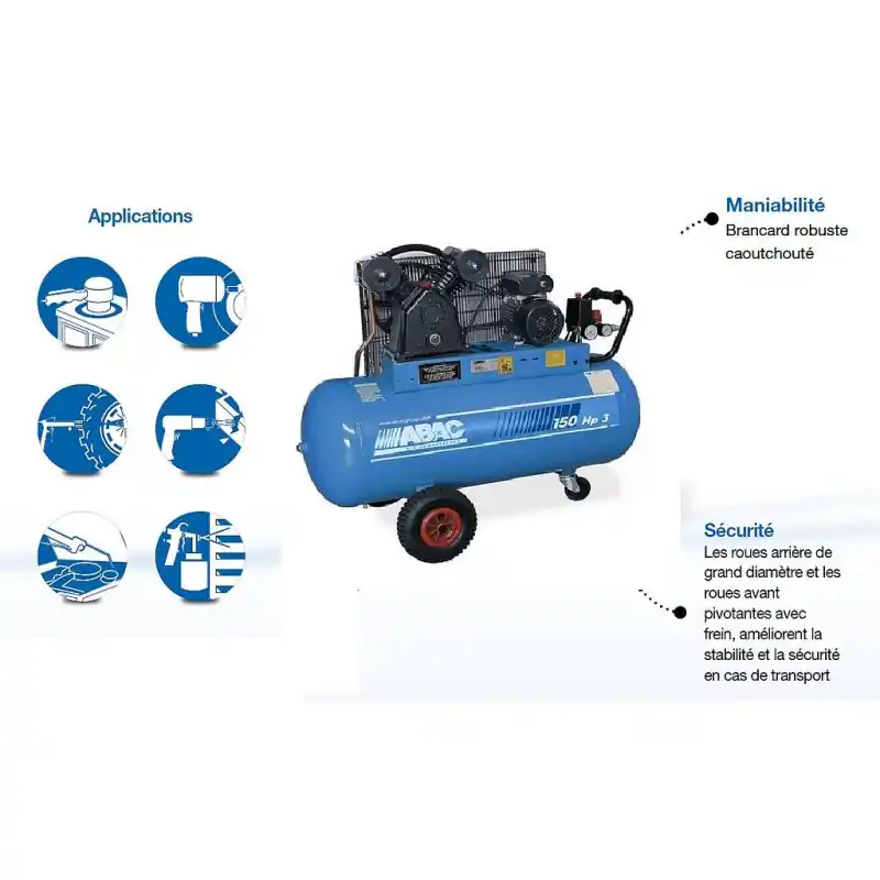 Compresseur bi-cylindre en V VCF3/150 CM3 21,8m 3cv 150L Abac