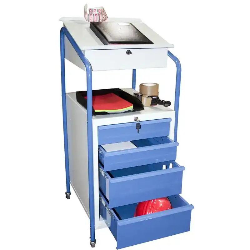 Pupitre d‘atelier mobile 1 bloc tiroirs 4 roulettes Diam 50 mm